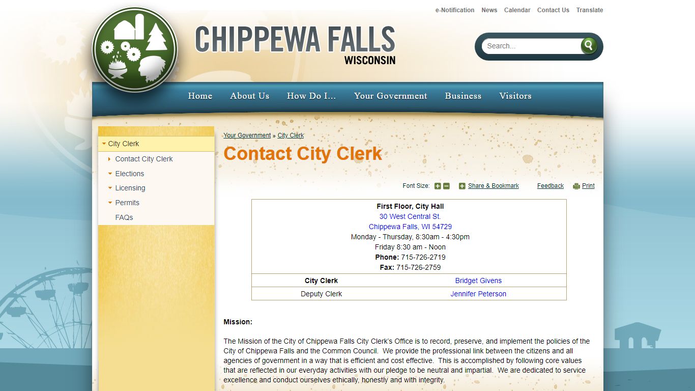 Contact City Clerk | City of Chippewa Falls, WI